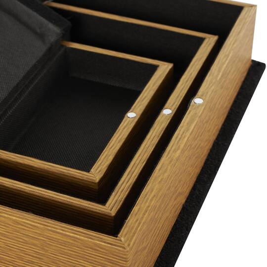 Black Velvet Textured Decorative Book Box with Gold Page Detailing, 3ct.